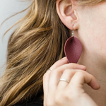 Sterling Silver Burgundy Leather Leaf Earrings