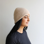 Wool Blend Fine Cable Knit Hat - Beige