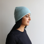 Wool Blend Fine Cable Knit Hat - Blue