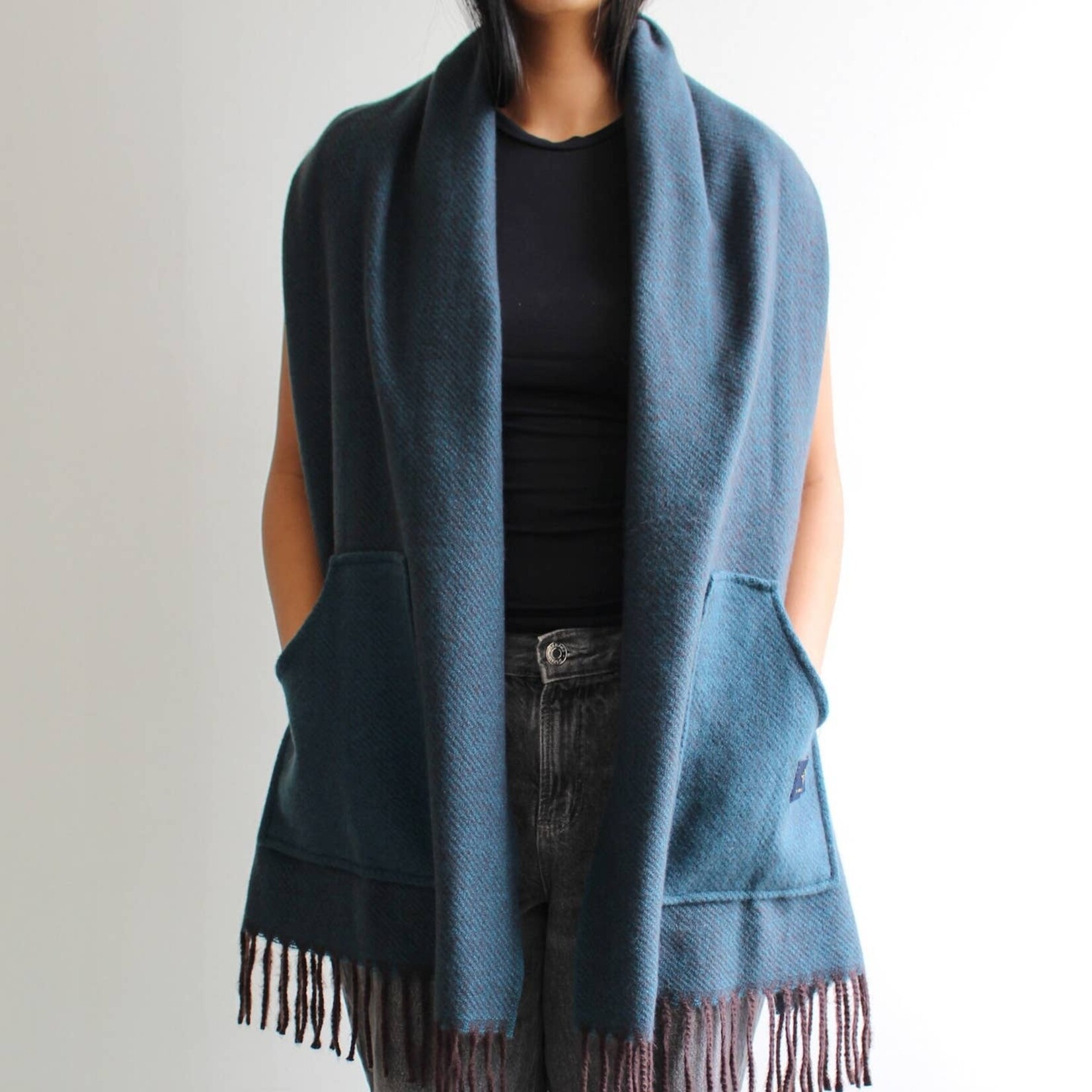 Teal Pocket Scarf w Tassels