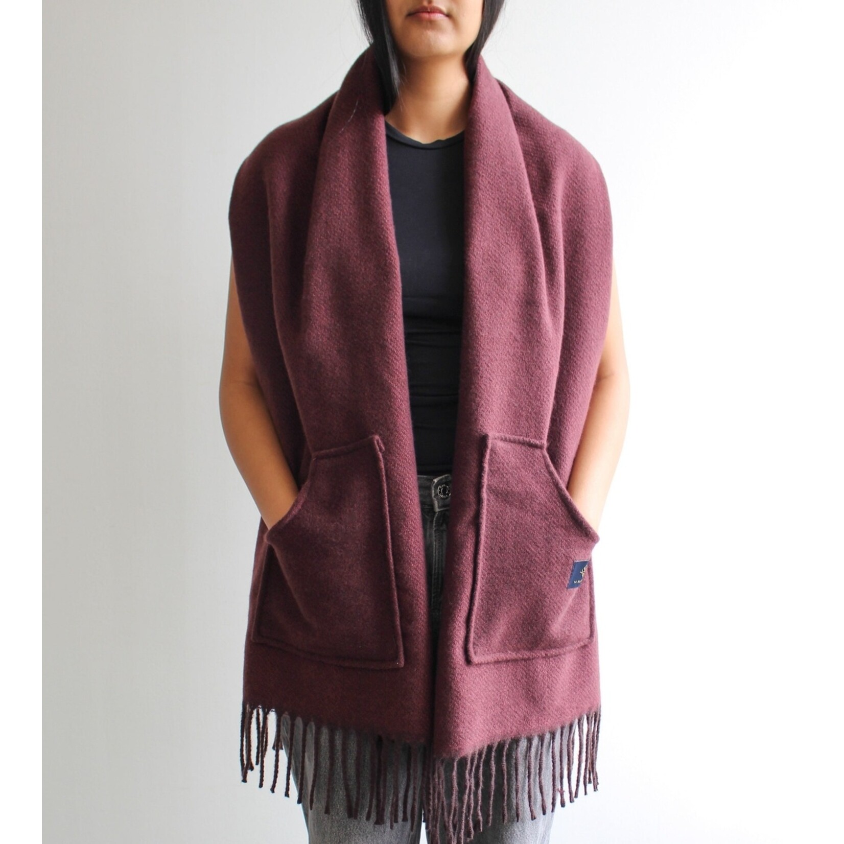 Burgundy Pocket Scarf w Tassels