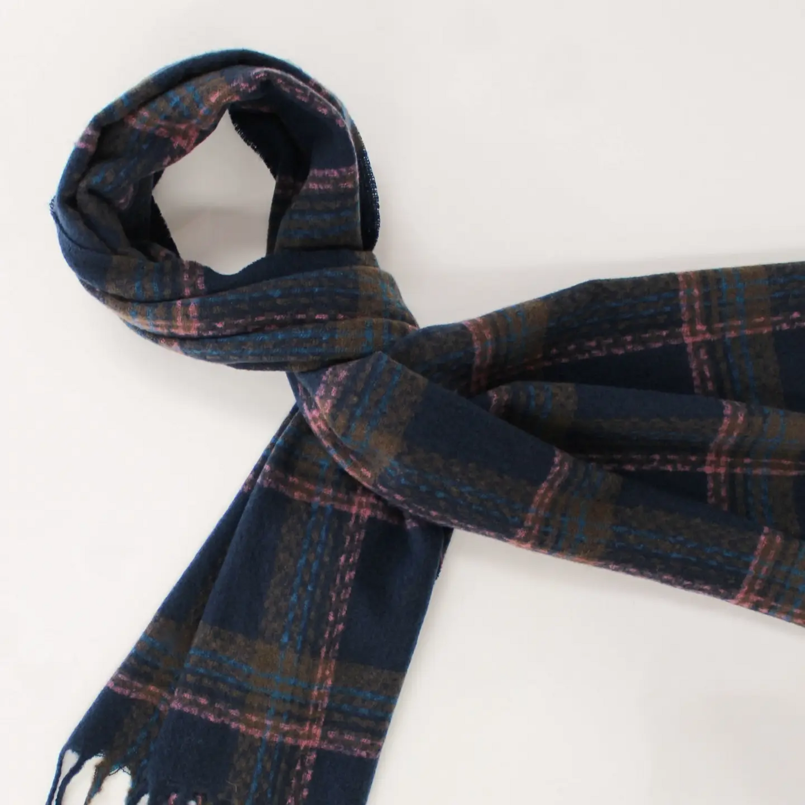 Navy Blue Checkered Winter Scarf