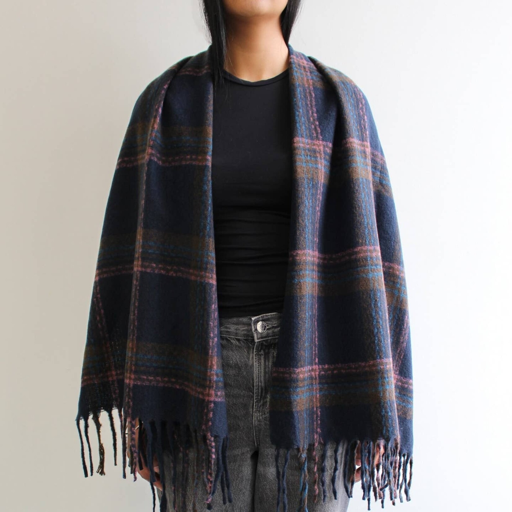 Navy Blue Checkered Winter Scarf
