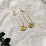Gold Earrings w Large Oval Hoops & Half Moon