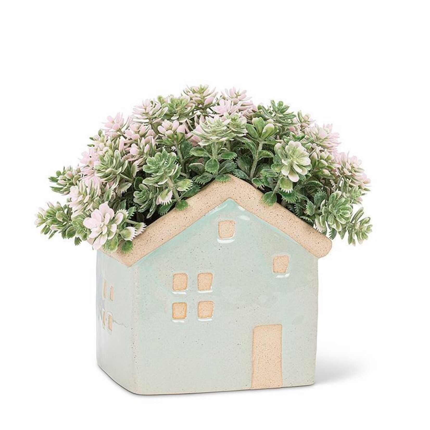 Small Aqua Stoneware House Planter