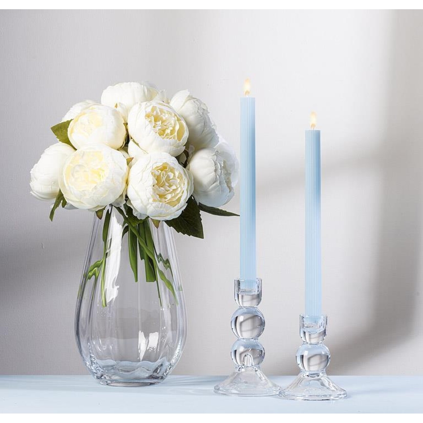 Light Blue Ridged Taper Candles - Set of 2