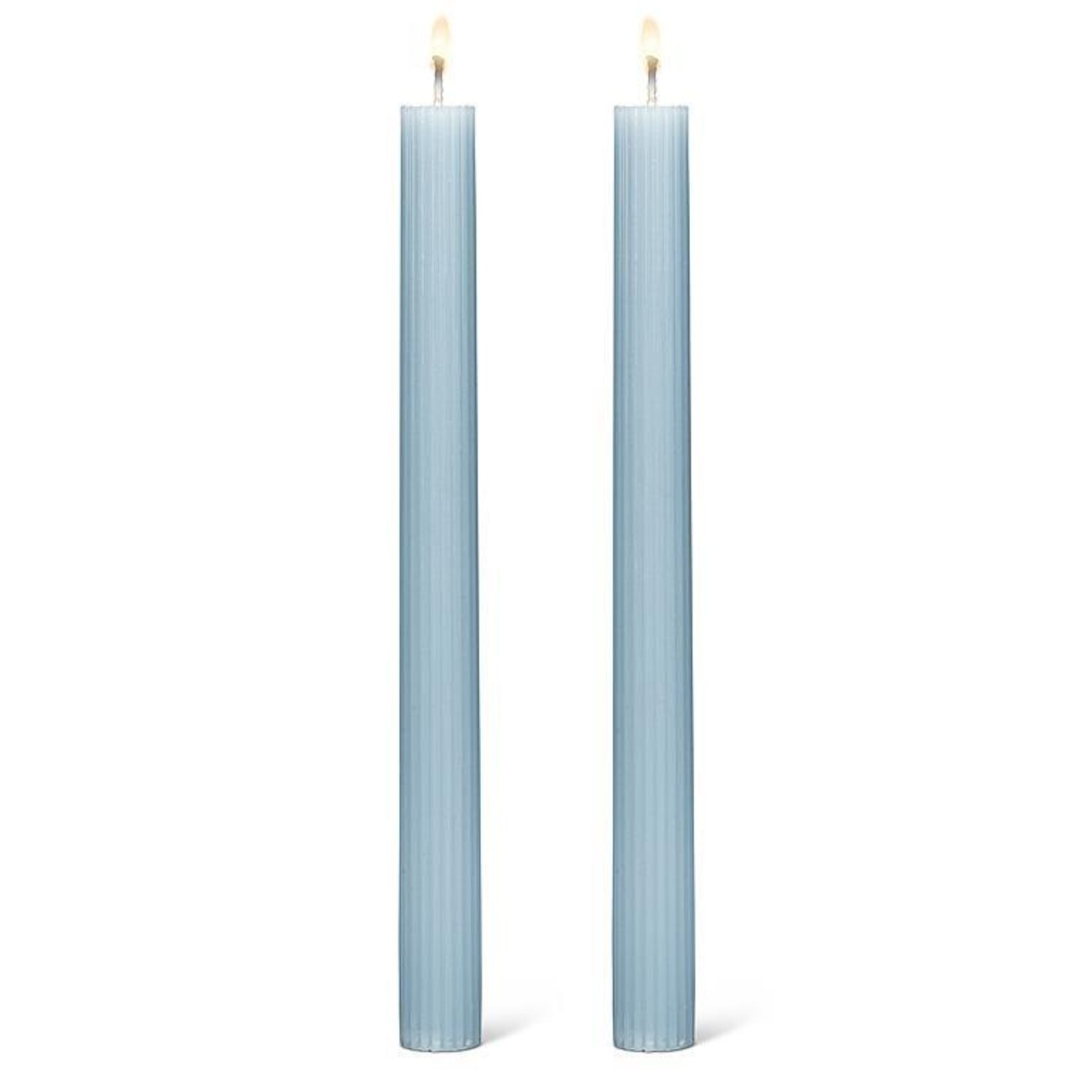 Light Blue Ridged Taper Candles - Set of 2