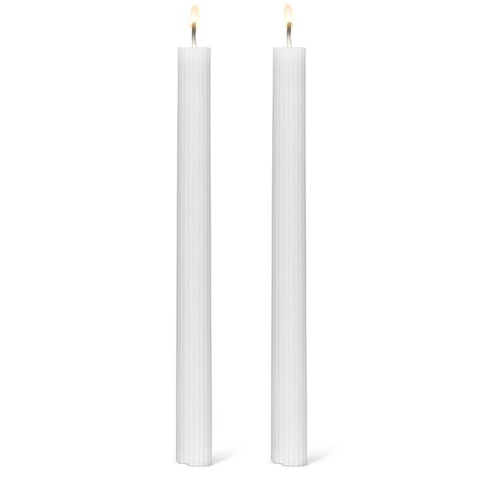 White Ridged Taper Candles - Set of 2