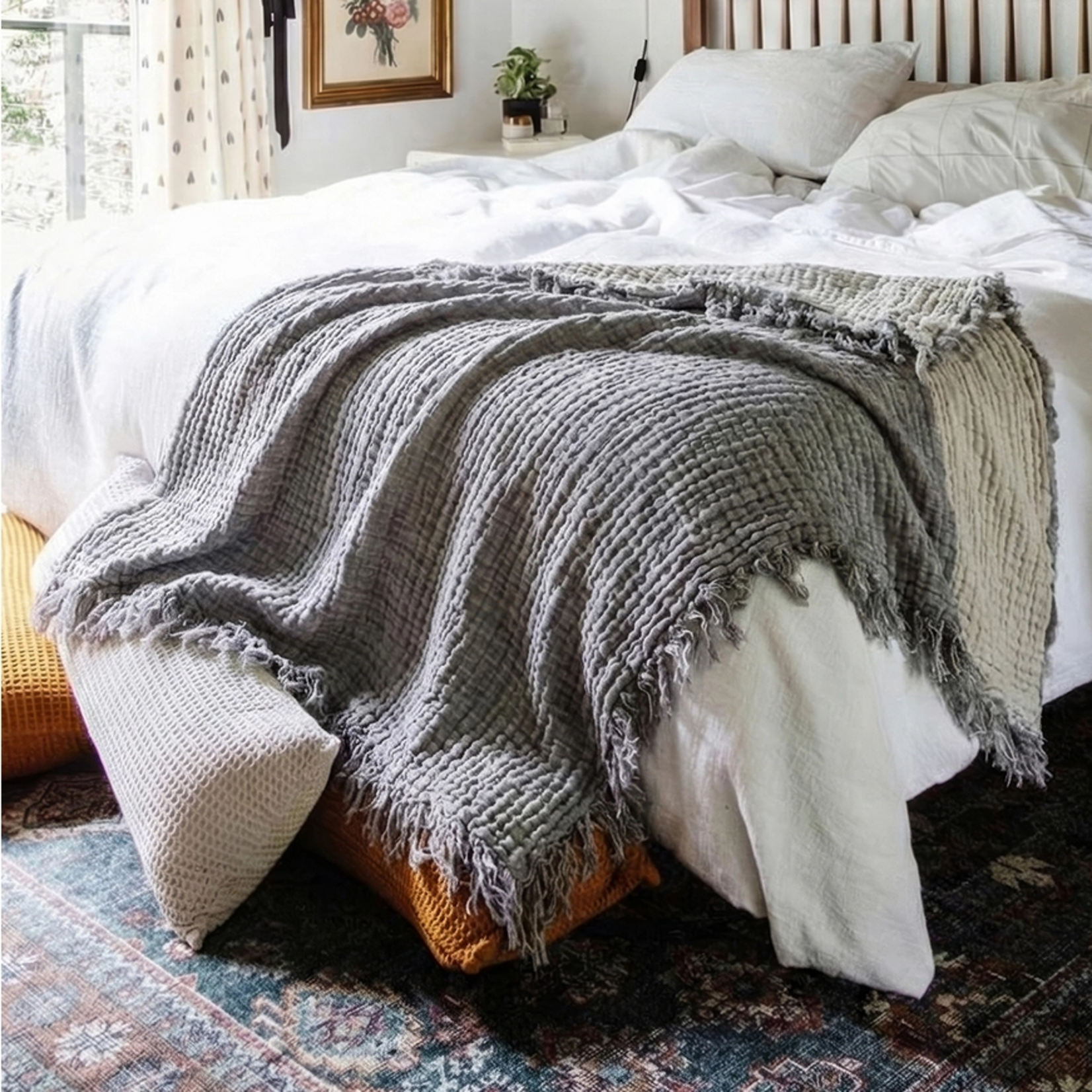 Organic Cotton Muslin Throw - Charcoal Grey