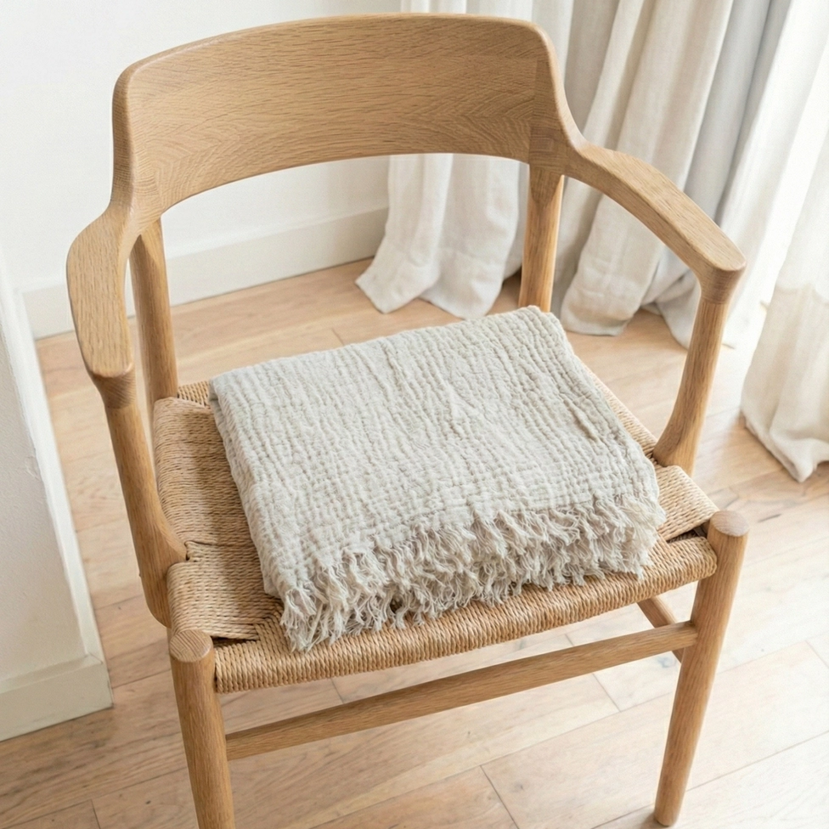 Organic Cotton Muslin Throw - Beige