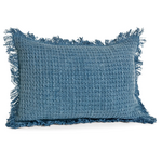 Handwoven Blue Cotton Cushion w Fringe 14x20