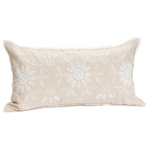 Embroidered Cotton and Lace Natural Cushion - 12x22