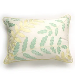 Cream Cushion with Green & Yellow Leaf Embroidery - 14x22