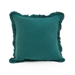 Sand-Washed Teal Cotton Cushion w Pleated Ruffles