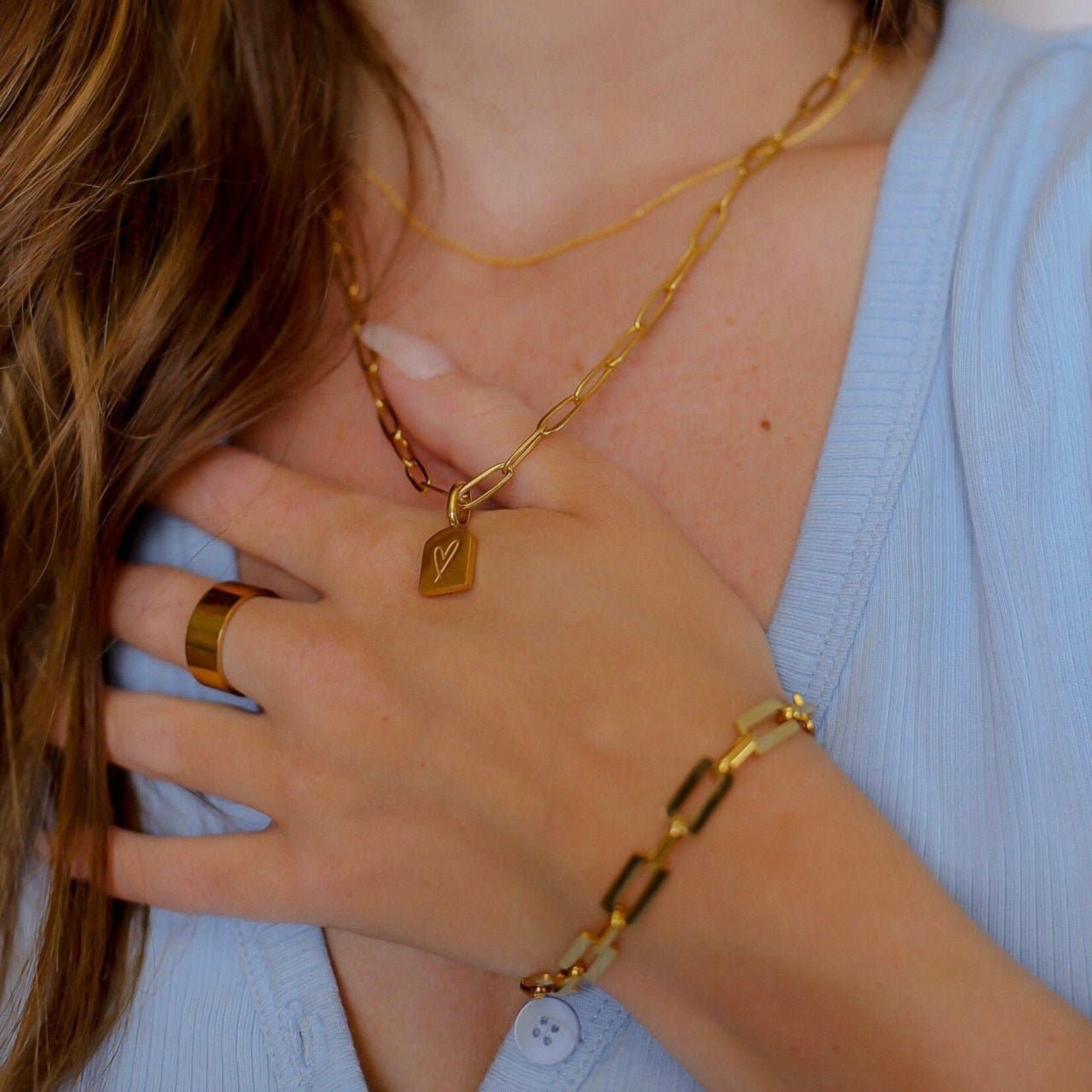 Gold Paperclip Heart Necklace