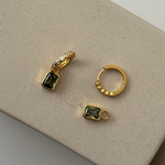 Gold Green & Clear Crystal Drop Stone Earrings