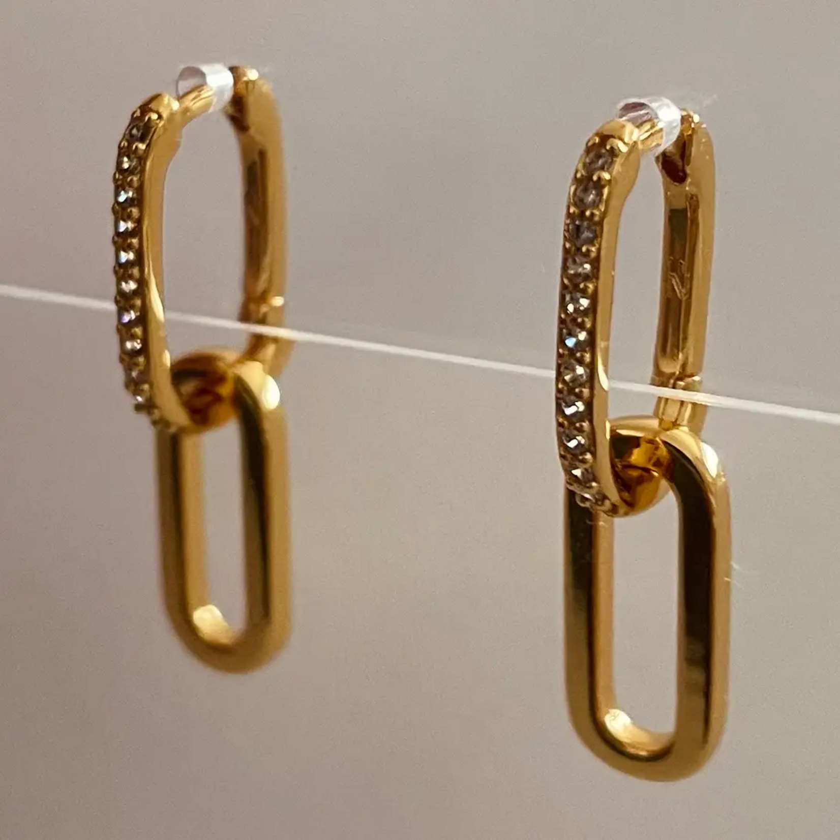 Gold CZ Paperclip Earrings