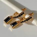 Gold Hoop w Black CZ Drop