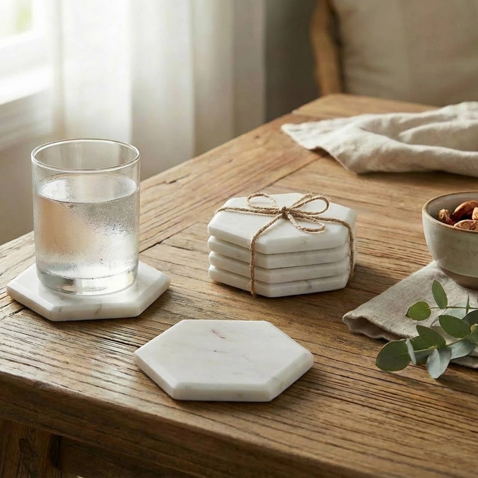 White Marble Hexagon Coasters - Set of 4