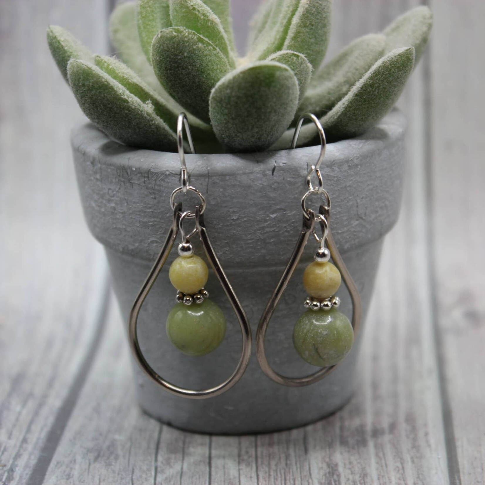 Silver Earrings w Green Brecciated and Peridot Jasper Beads