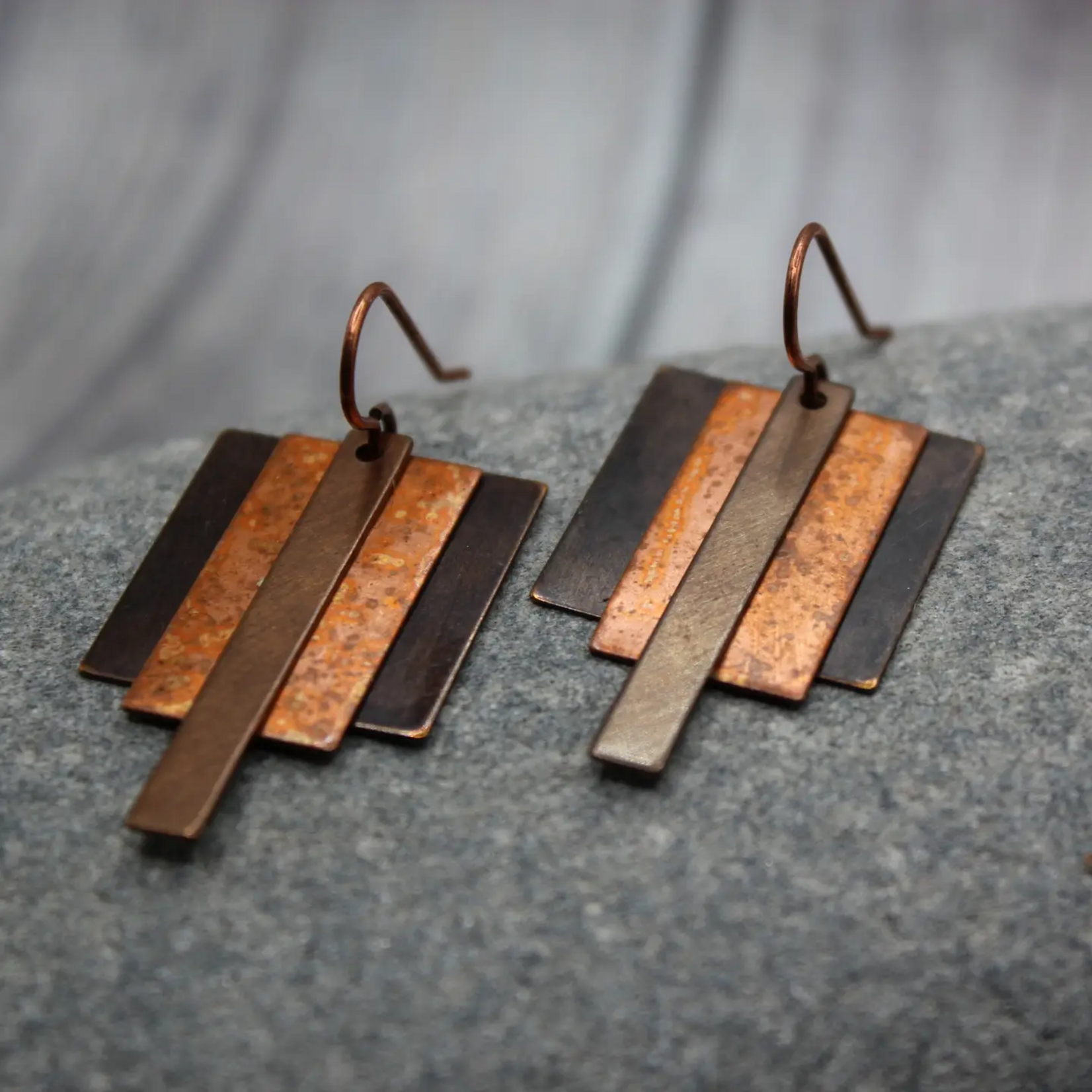 Copper Art Deco Mixed Metal Earrings