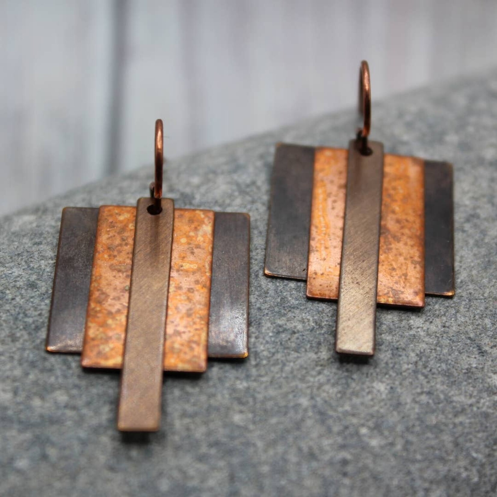 Copper Art Deco Mixed Metal Earrings