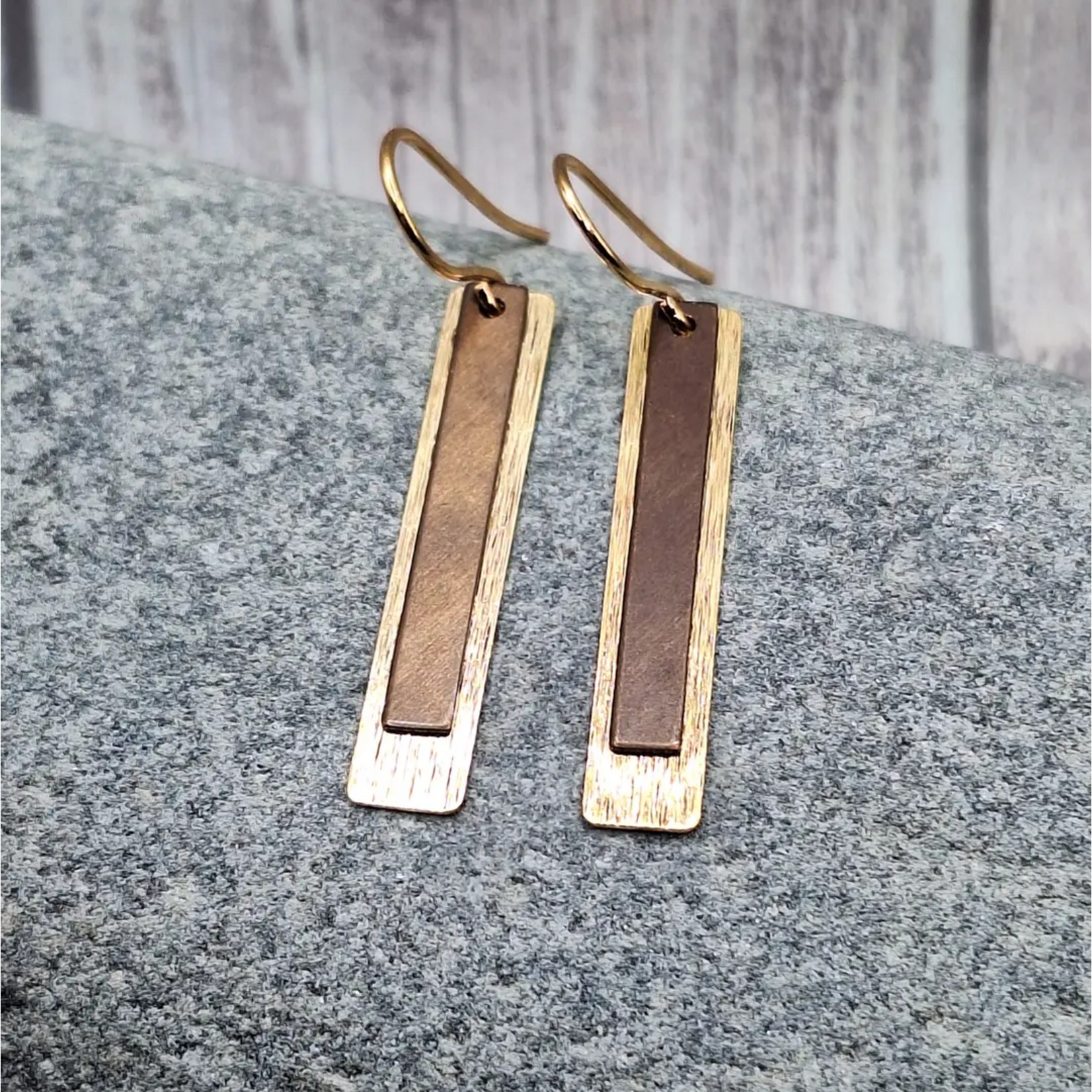 Gold & Bronze Skinny Rectangle Earrings
