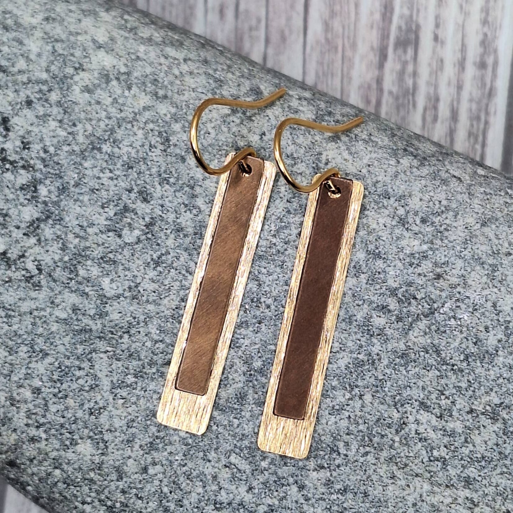 Gold & Bronze Skinny Rectangle Earrings
