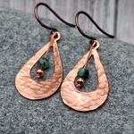 Hammered Copper Teardrop Earrings w African Turquoise