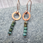 Copper Ring Earrings w African Turquoise Beads