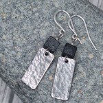 Silver Hammered Rectangle Earrings w Lava Stone