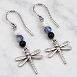 Silver Ombre Howlite, Sodalite & Onyx Dragonfly Earrings