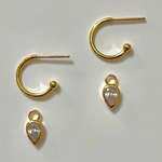 Gold Hoop Stud Earrings w Crystal Teardrop