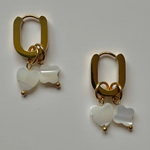 Gold Hoop Earrings w MOP Clover & Heart