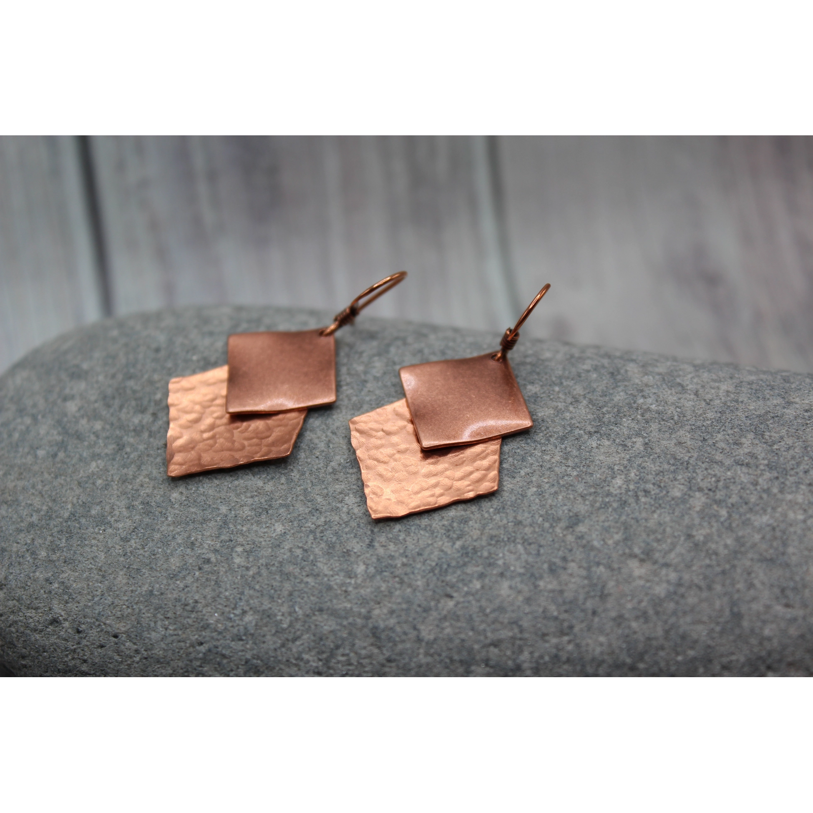 Copper Smooth & Hammered Diamond Earrings