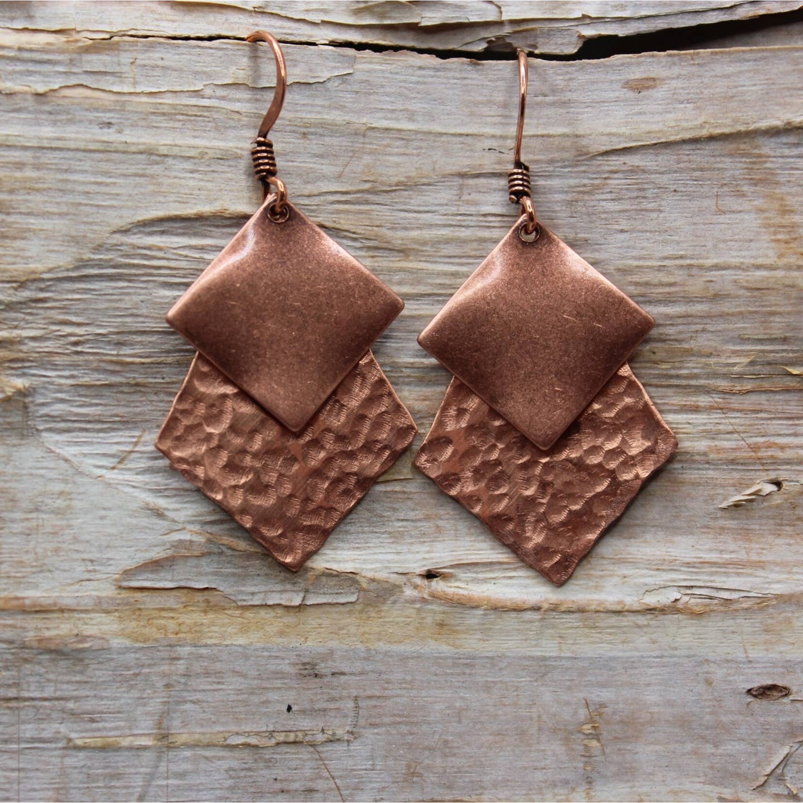 Copper Smooth & Hammered Diamond Earrings
