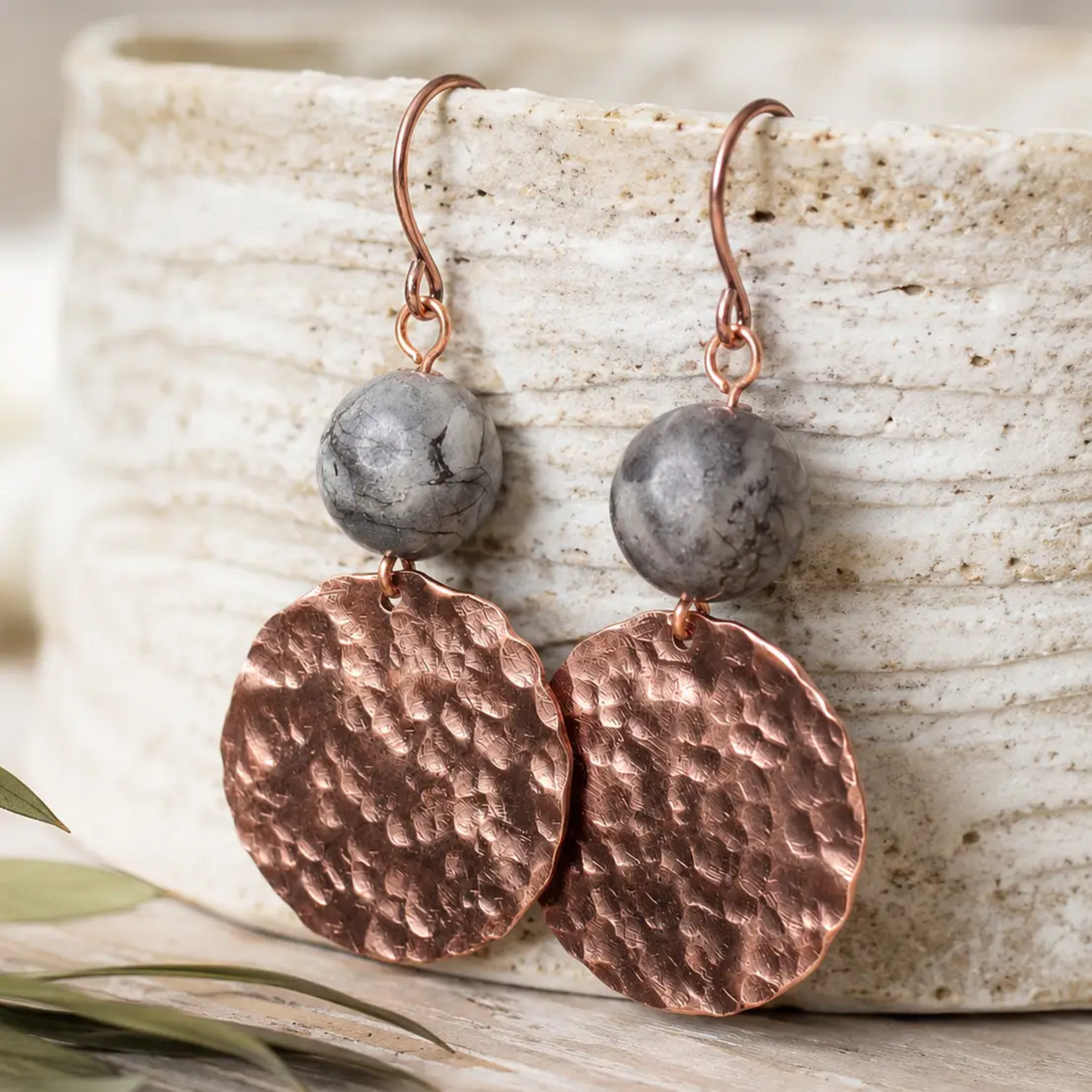 Hammered Copper Earrings w Terra Rosa
