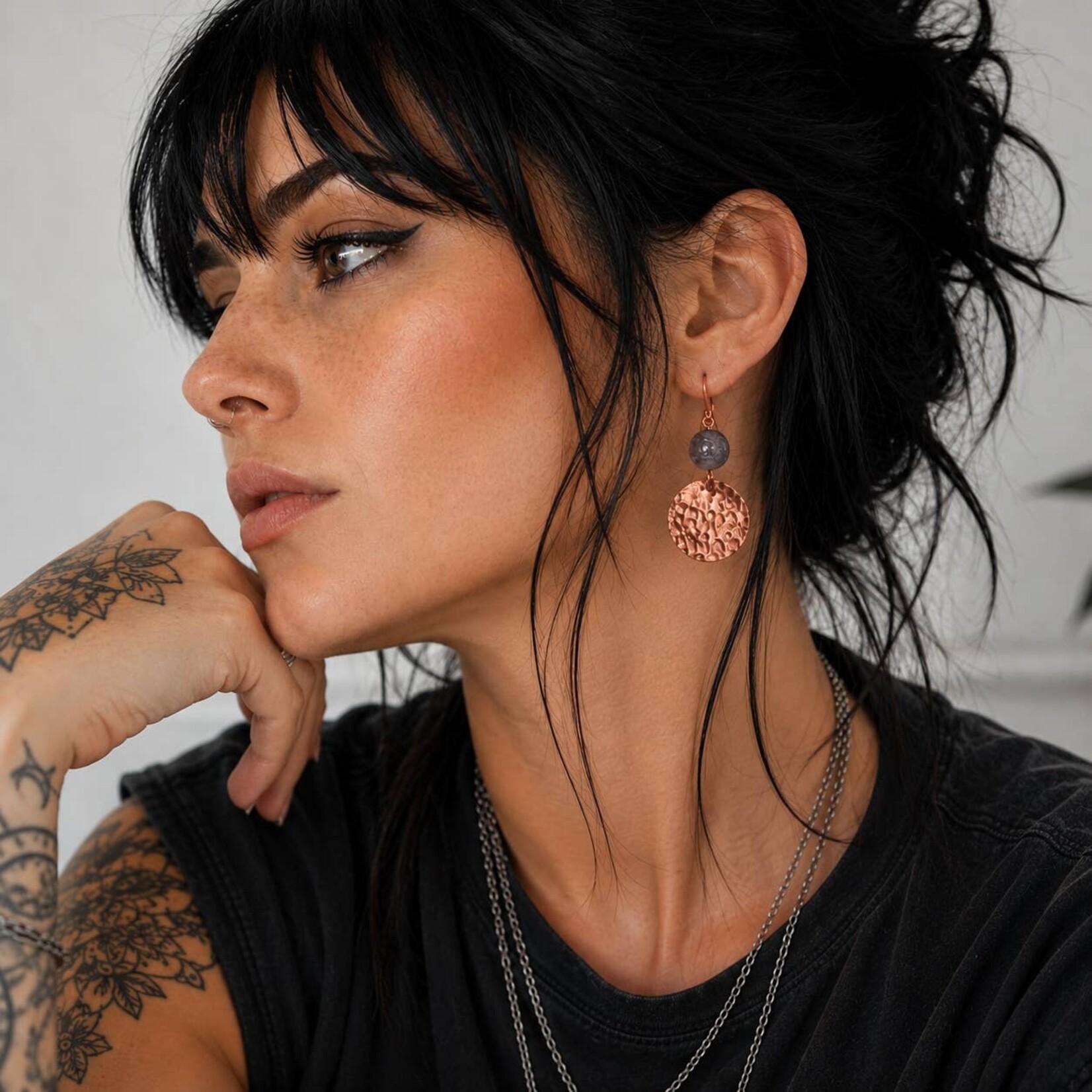 Hammered Copper Earrings w Terra Rosa