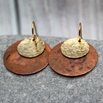 Oxidized Copper & Hammered Gold Brass Disc Earrings