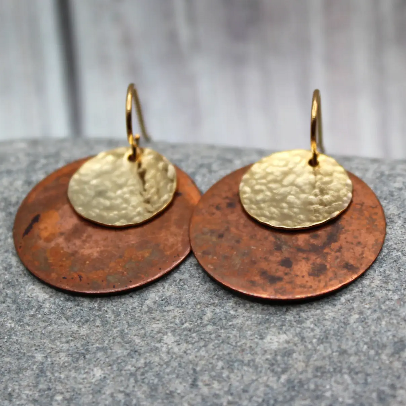 Oxidized Copper & Hammered Gold Brass Disc Earrings