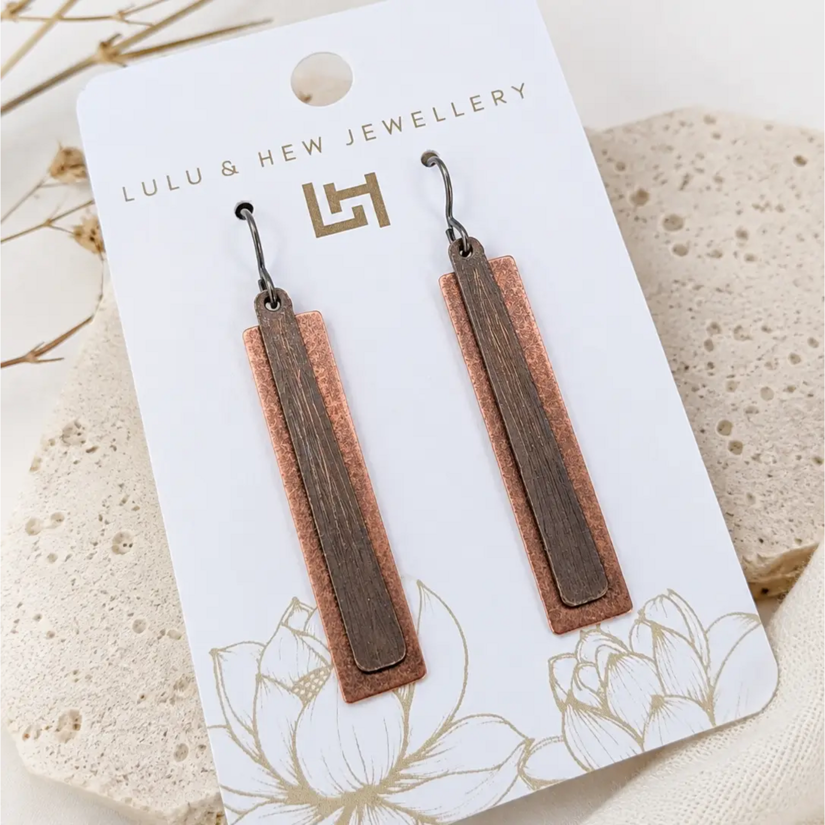 Copper & Bronze Skinny Rectangle Earrings