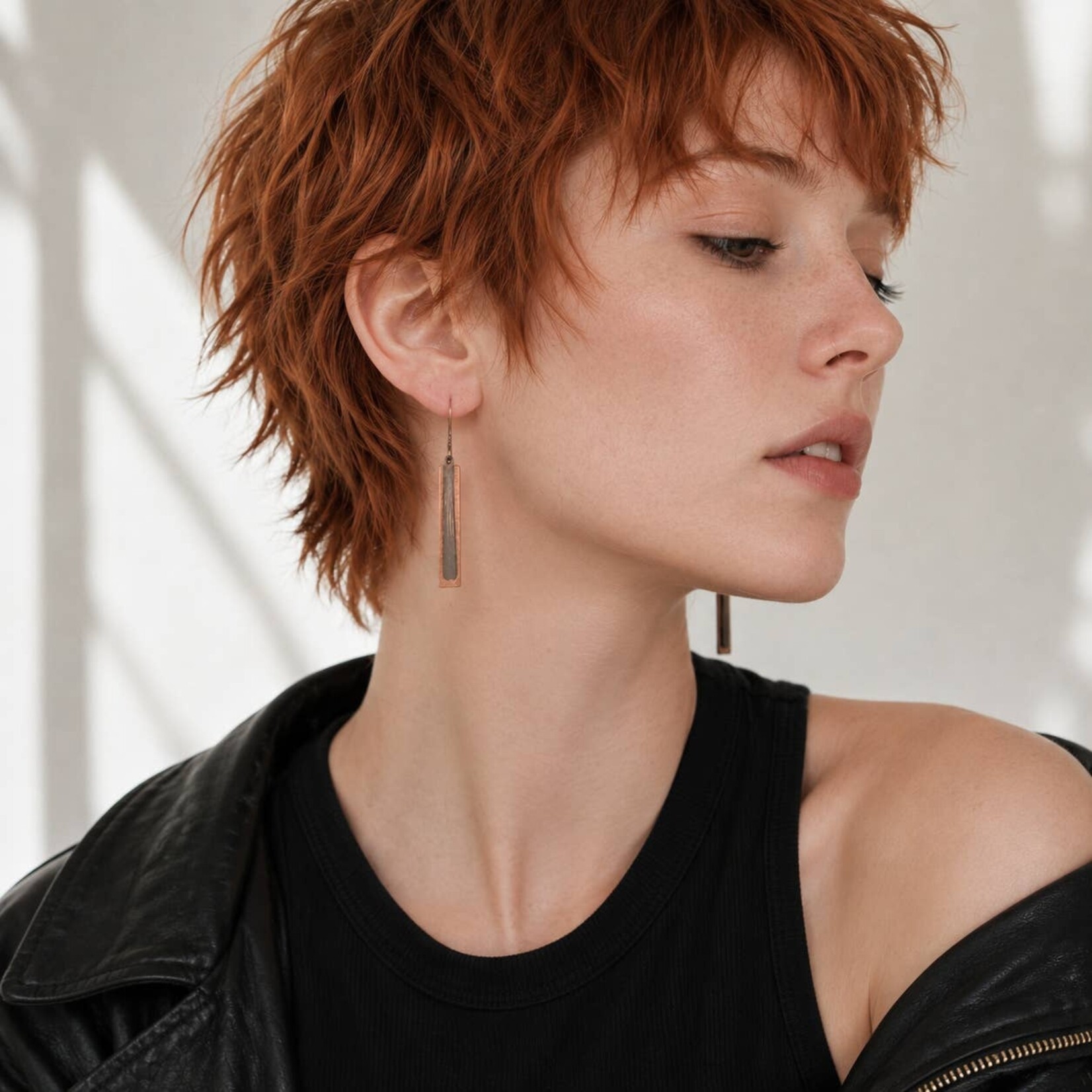 Copper & Bronze Skinny Rectangle Earrings