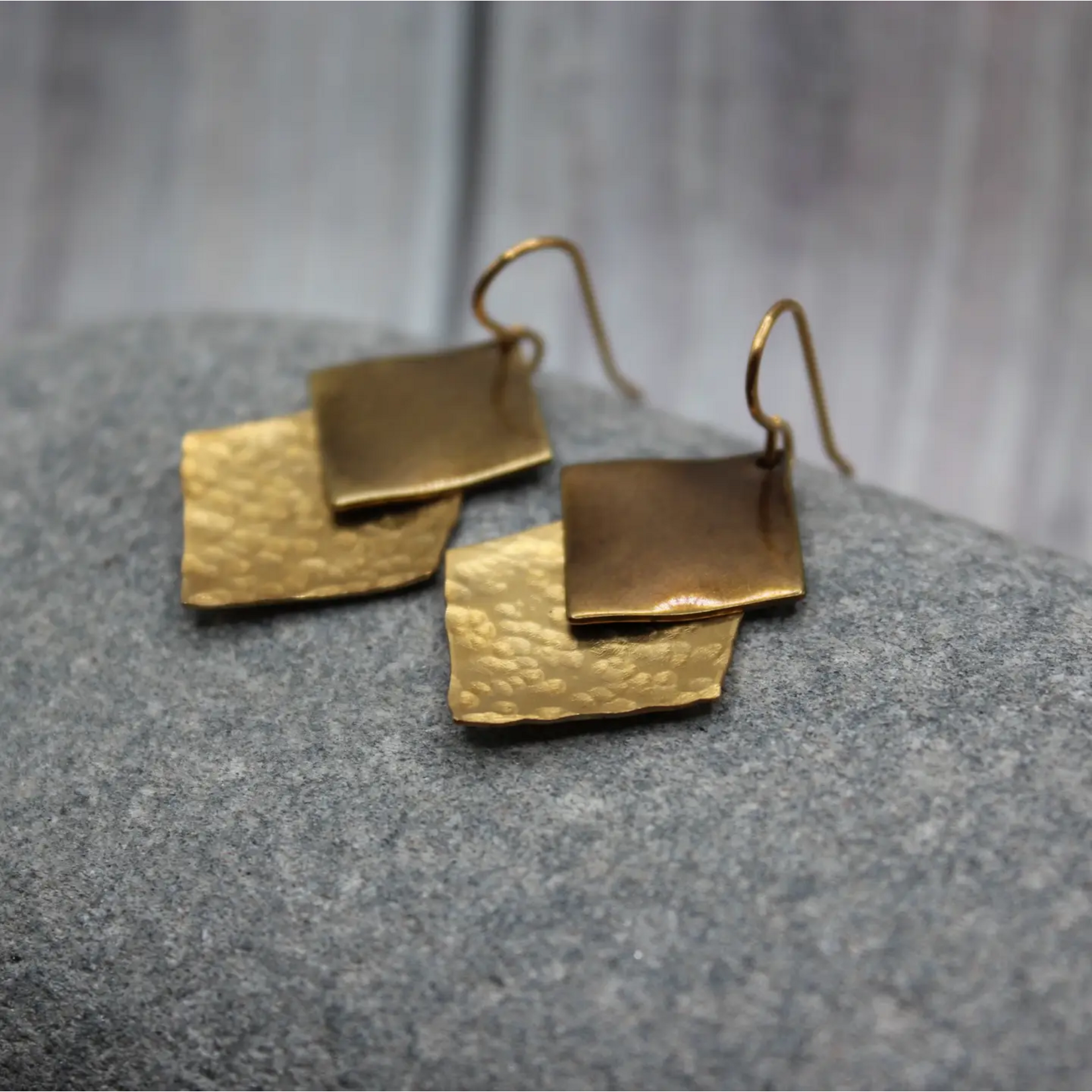 Brass Smooth & Hammered Diamond Earrings