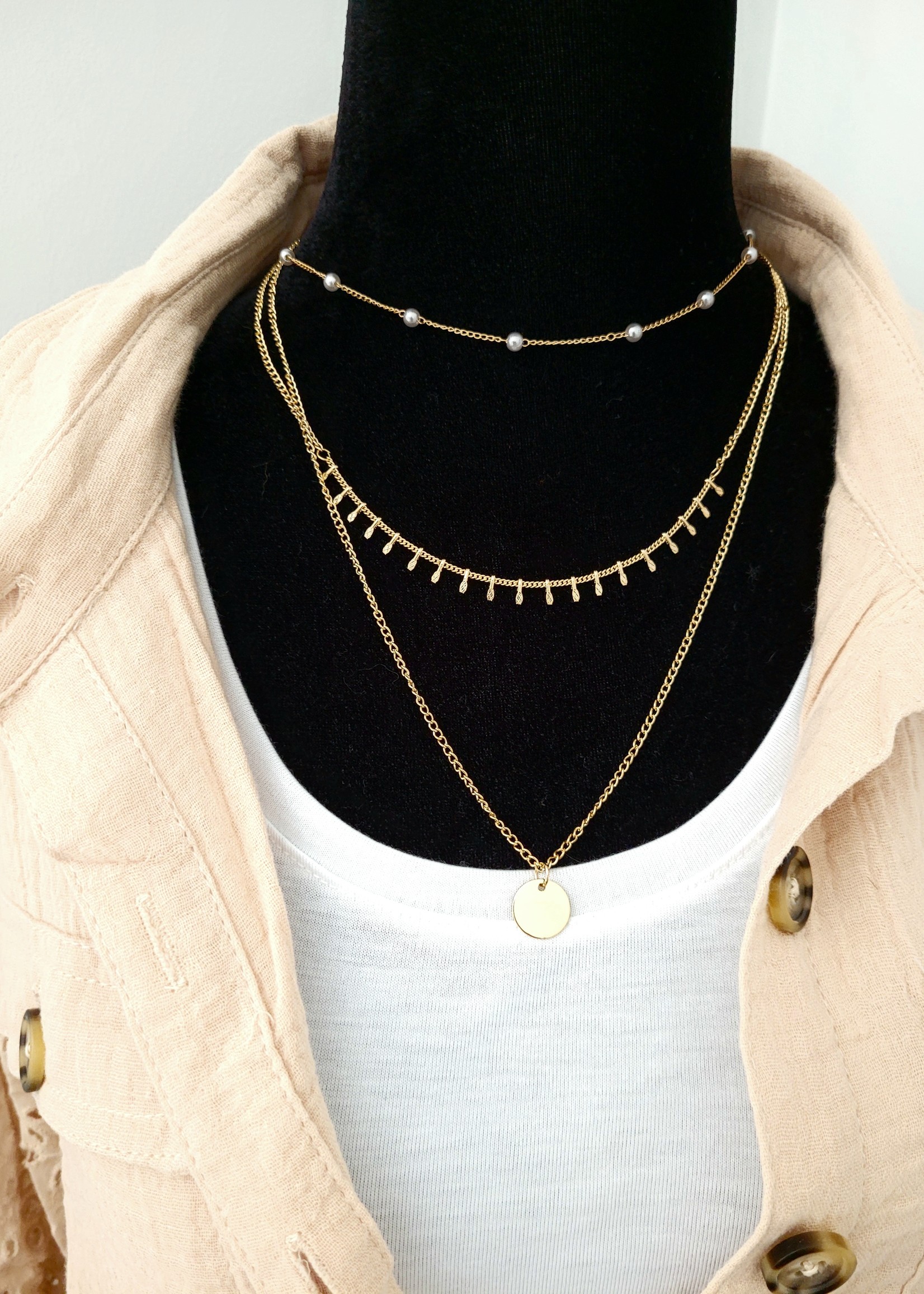 Three Layered Gold Chain Necklace 
