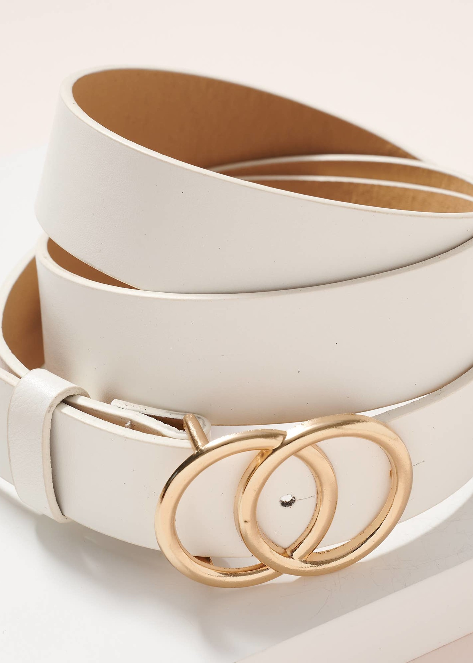 White Double Metal Faux Leather Belt 