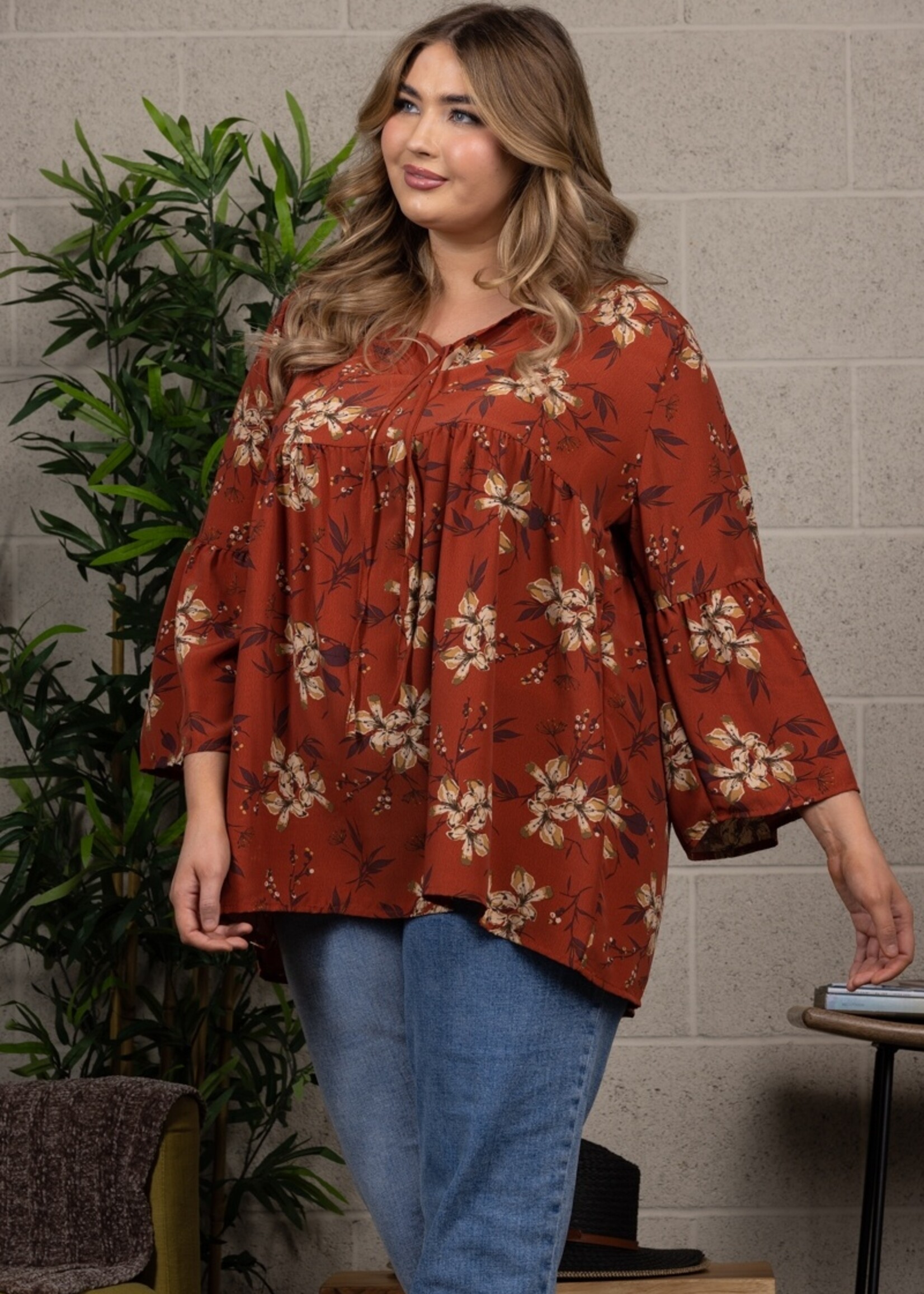 *Sale* Rust Floral Blouse