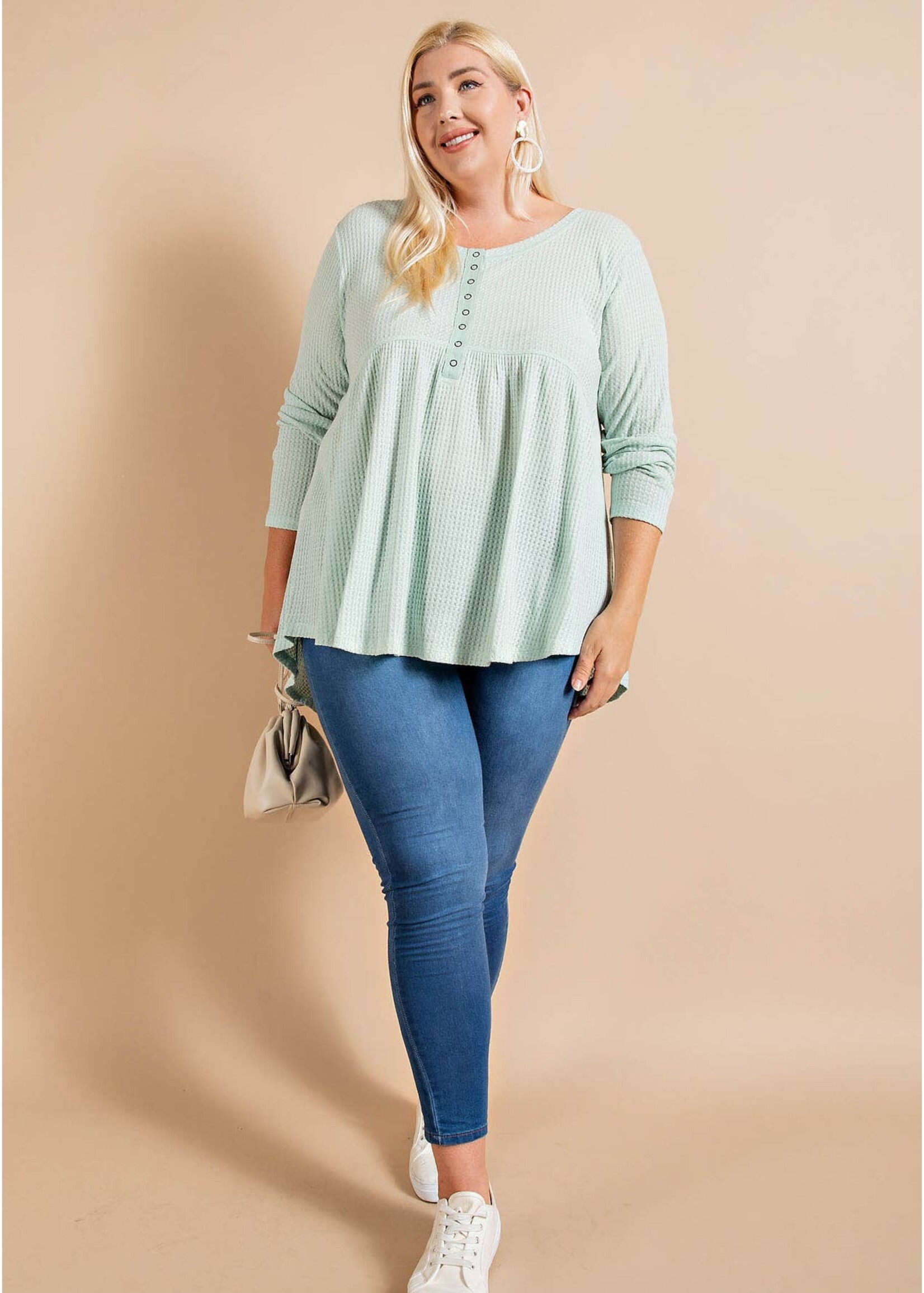 Cool Summer Henley- Mint Sage