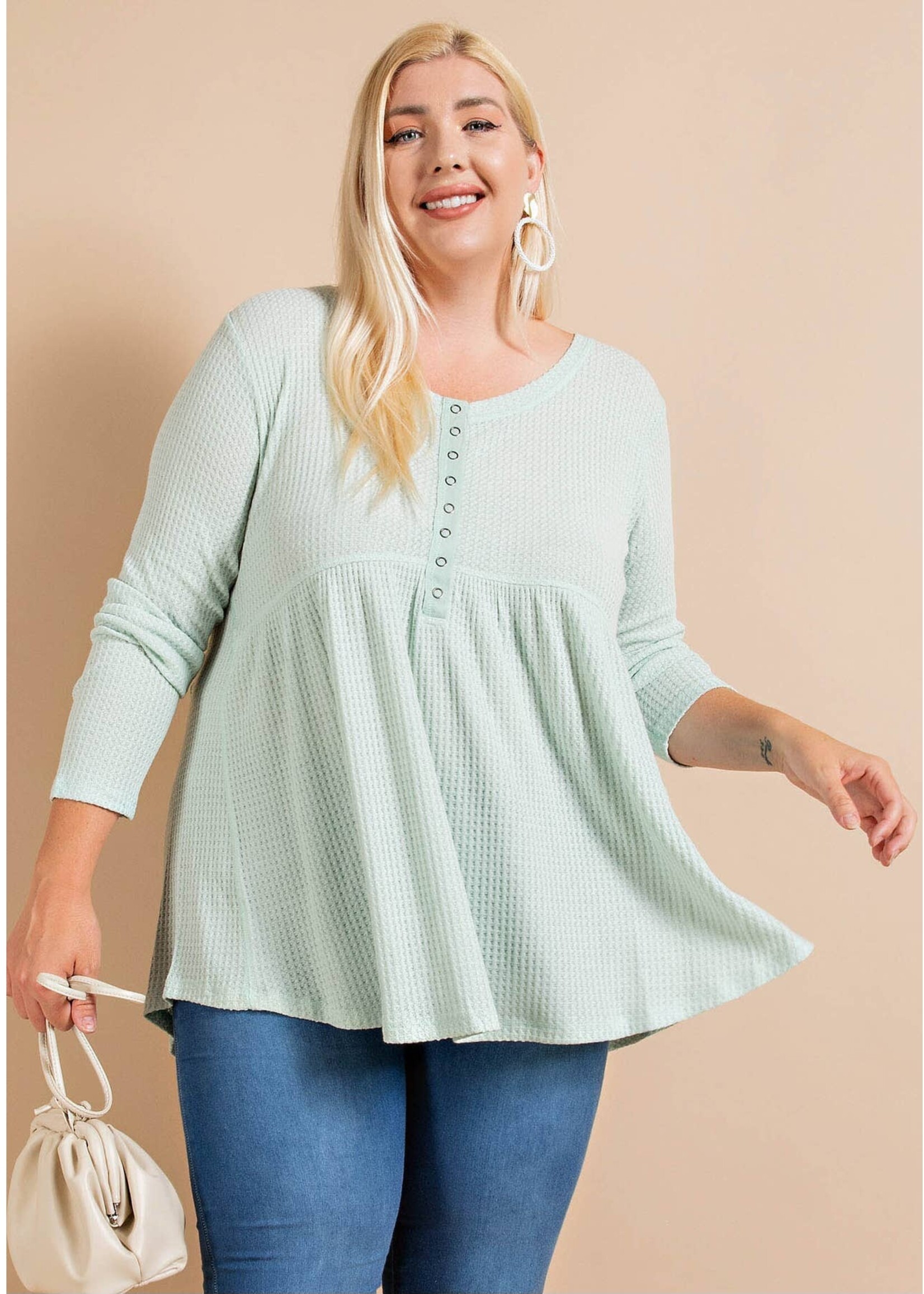 Cool Summer Henley- Mint Sage