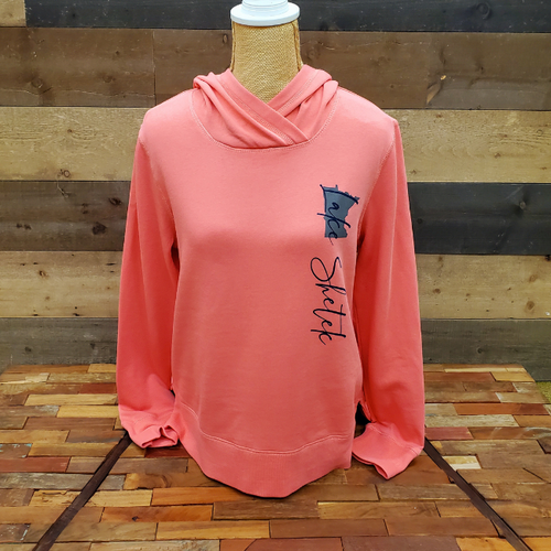 Ladies Vintage Crossover Neck Hoodie - Coral Ladies Vintage Crossover Neck Hoodie - Coral