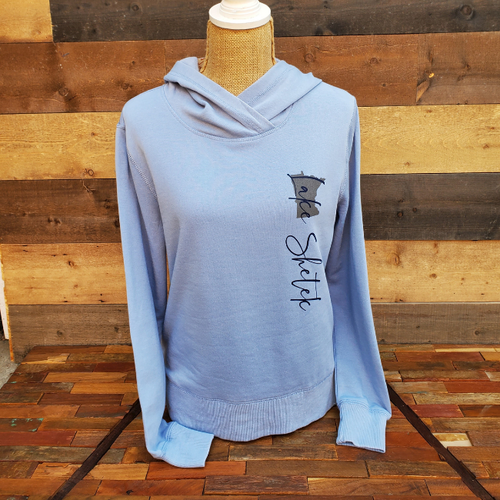 Ladies Vintage Crossover Neck Hoodie - Dusty Blue Ladies Vintage Crossover Neck Hoodie - Dusty Blue